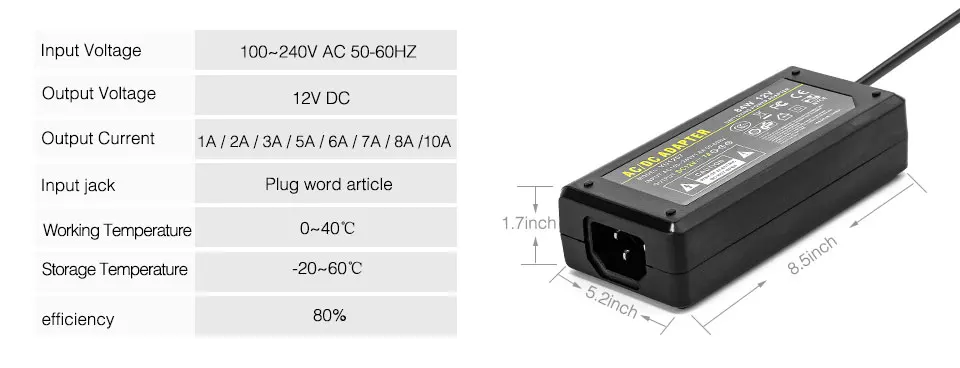 12V 1A 2A 3A 5A 6A 7A 8A 10A светодиодный Питание AC110-240V UK/US/EU/AU штекер адаптера для 2811 5050 3528 Светодиодные ленты светильник