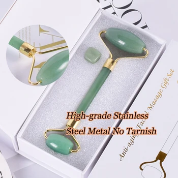 

Aventurine Face Roller boxed Jade Massage Roller Tumbled Stone Slimming Anti Wrinkle Cellulite Neck Beauty Natural Tool Set