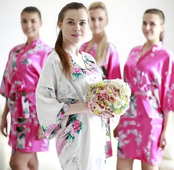 

Beautiful wedding Floral kiminos Bride Bridesmaid birthday satin silk pajamas robes bridal party Dressing Gowns party favors