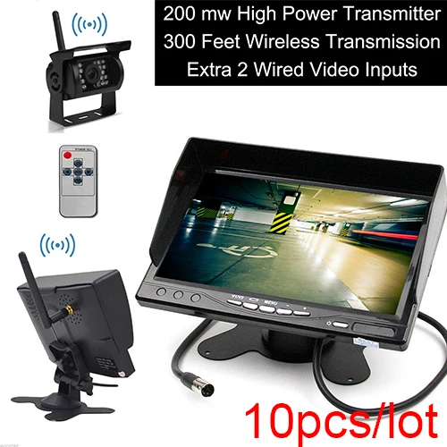 10PCS 300FT Built-in Wireless Truck Parking System+7 inch HD LCD TFT Rear View Monitor Kit Night Vision Surveillance | Автомобили и