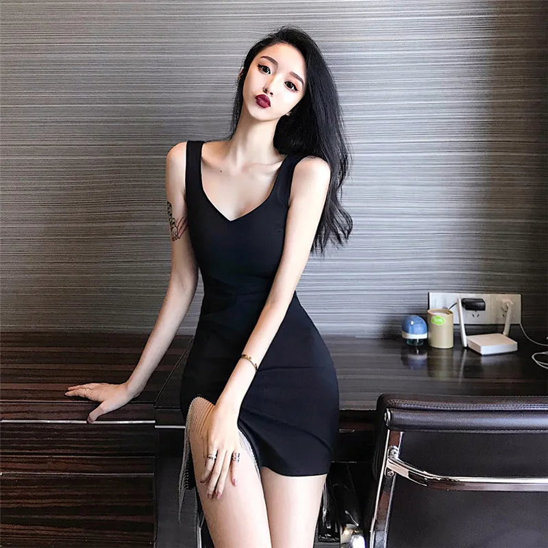 

Real shot women's dress 2019 new summer sweet chain tassel hem vest slim sexy bottoming dress