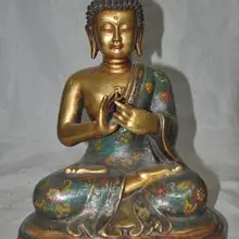 S02419 1" китай Бронза Перегородчатой Эмали 24 К Золото свинка Шакьямуни будда Амитабха статуя