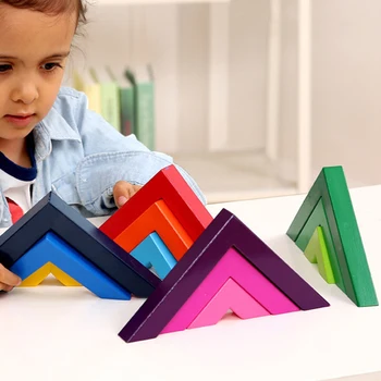 

2019 Wooden Geometry Building Blocks Nesting Rainbow Stacking Game Stacker Educational Toys Kids Toddlers Building Blocks