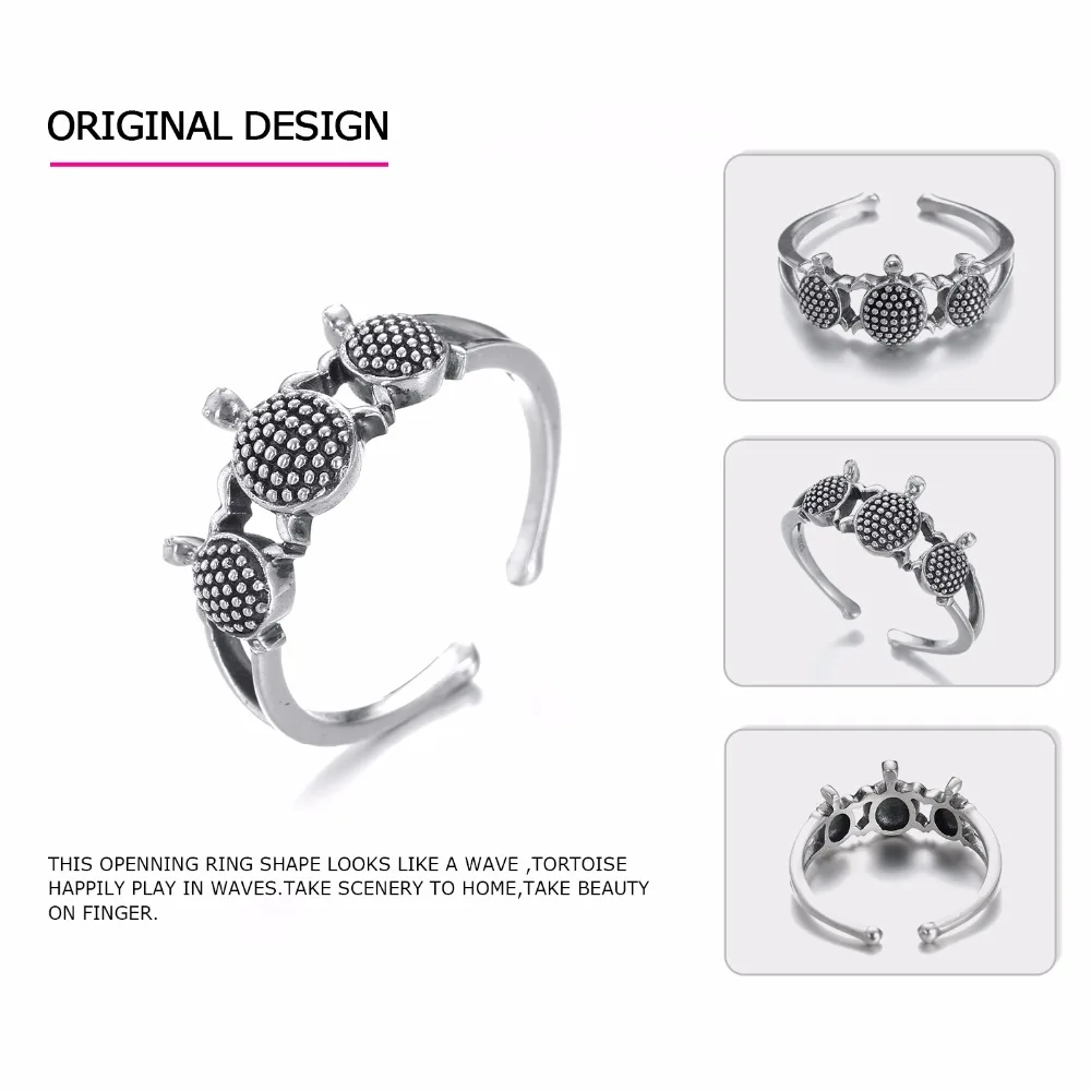 eManco Women 925 Silver Ring Small Turtle Shape Opening Ring Cute Animal Natural Ring New Arrivals Jewelry Accessories