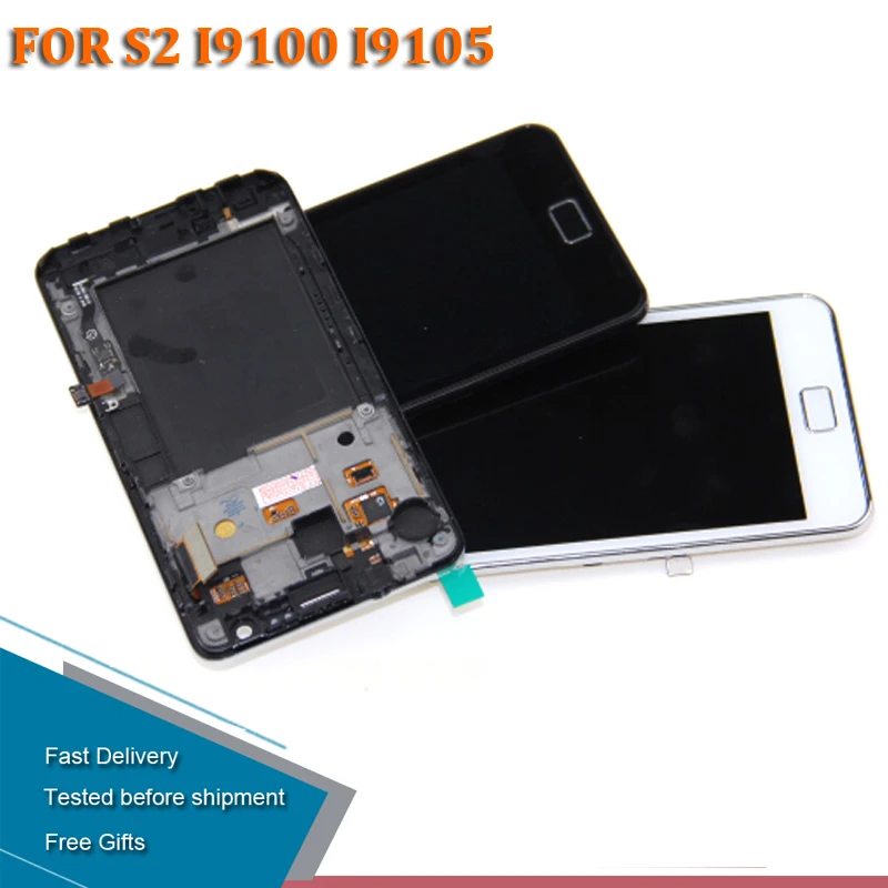 Для Samsung Galaxy S2 i9100 SII Plus i9105 ЖК дисплей с сенсорным экраном дигитайзер + рамка Полная