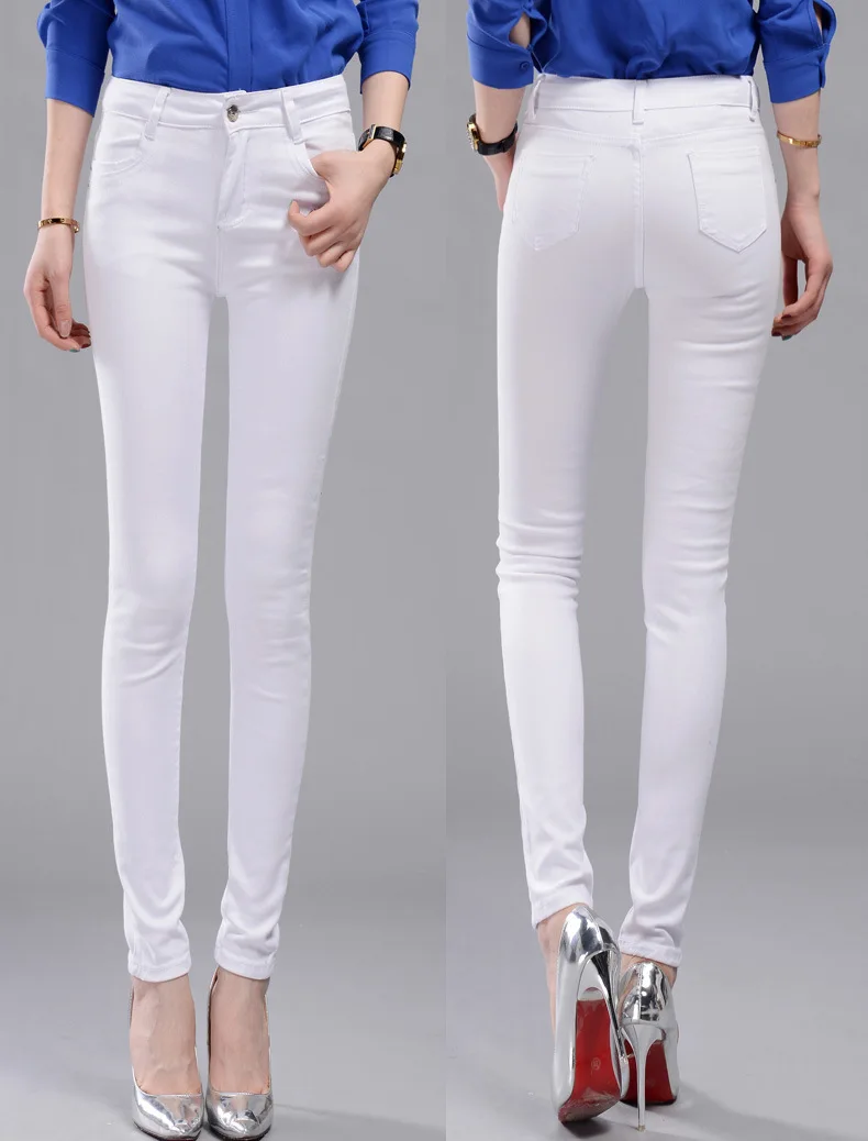 Обтягивающие женские джинсы с высокой талией, белые Стрейчевые обтягивающие джинсы, брюки-карандаш, женские джинсы размера плюс, джинсы-карандаш с высокой талией