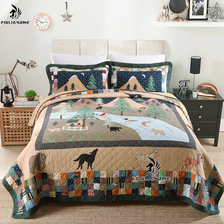 

abbiemao rural style christmas 3 pcs bedding sets handmade embroidered patchwork quilt bed cover pure cotton soft feeling