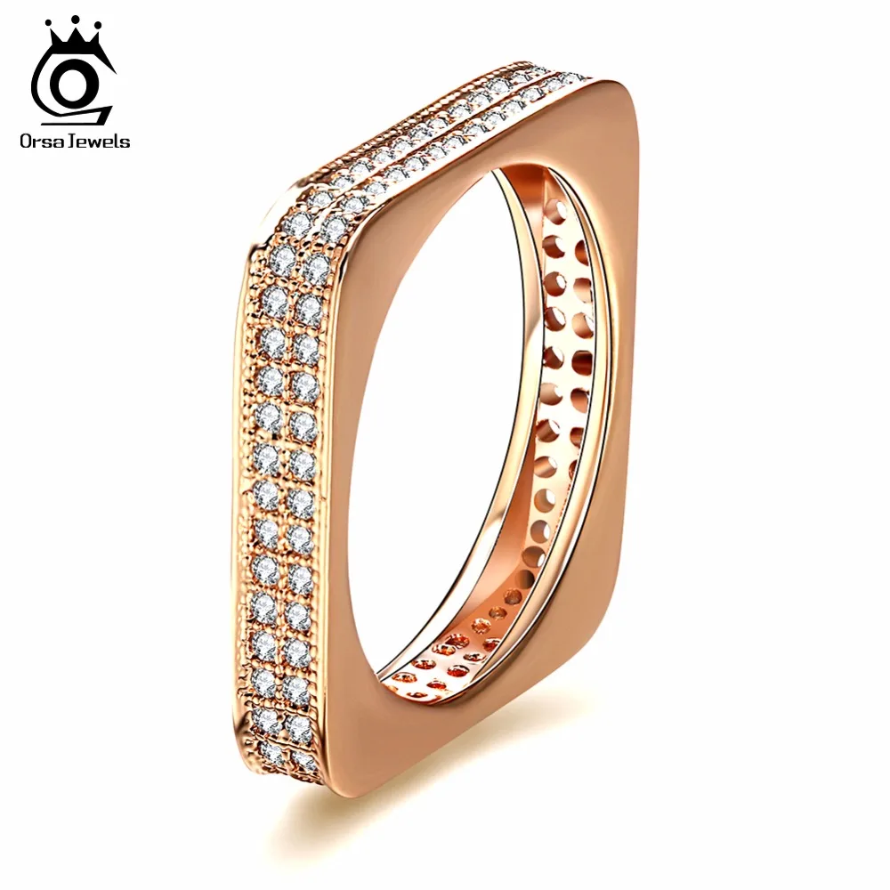 

ORSA JEWELS Trendy Rings For Women AAA Cubic Zircon Square Shape Design Gold-color Fashion Jewelry Luxury Gift For Girl OMR14