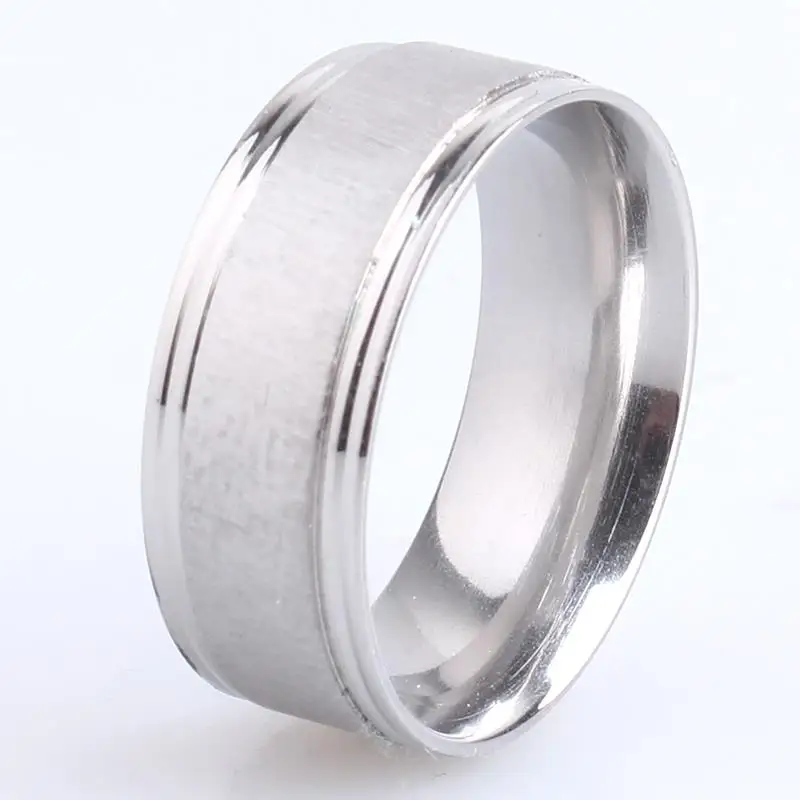 

8mm Silver stripes border brushed 316L Stainless Steel finger rings for women men wholesale