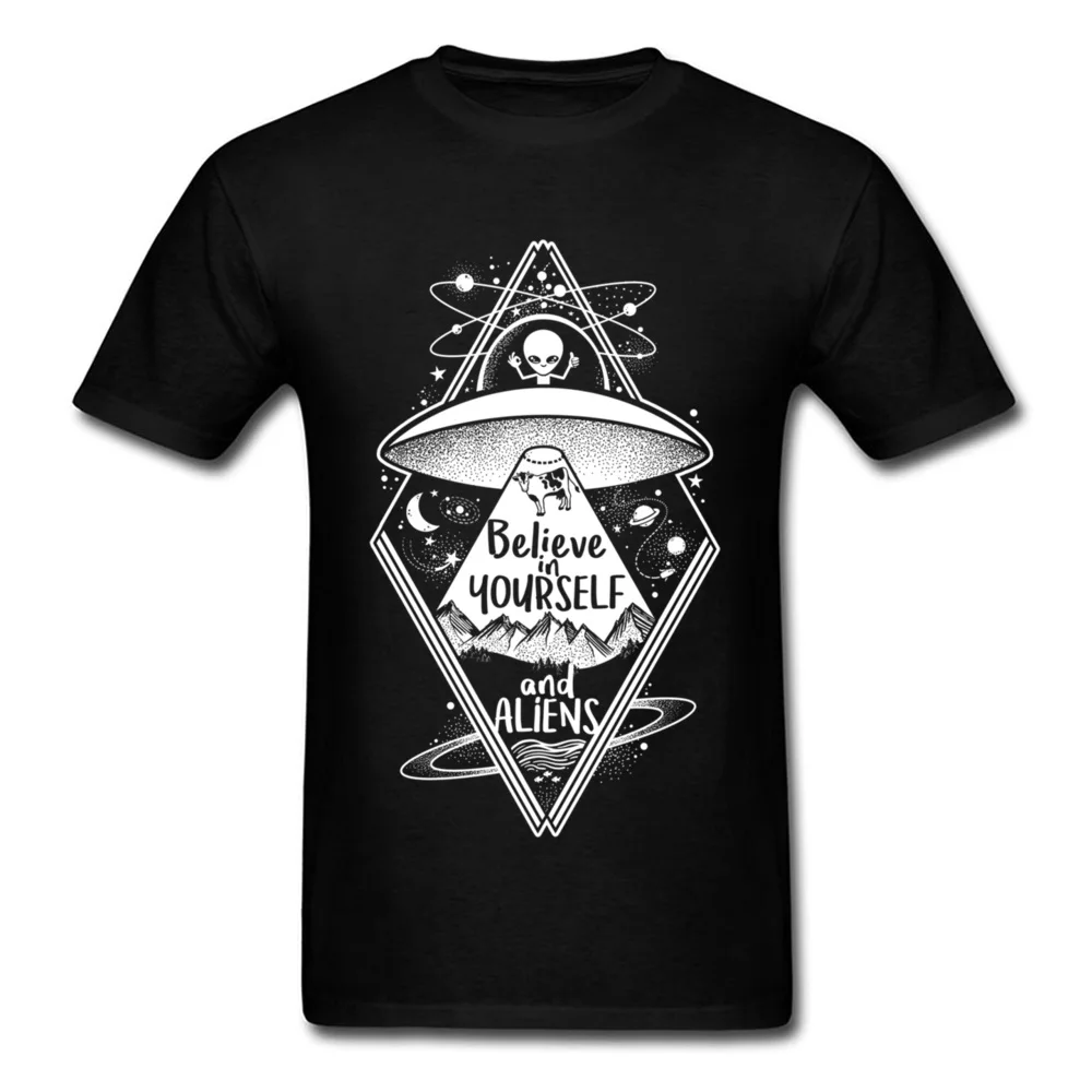 Casual Printed On Short Sleeve Tops T Shirt Labor Day Round Neck Pure Cotton Men T Shirt Printed On Tee-Shirts Fashionable believe in yourself and aliens 7504 black