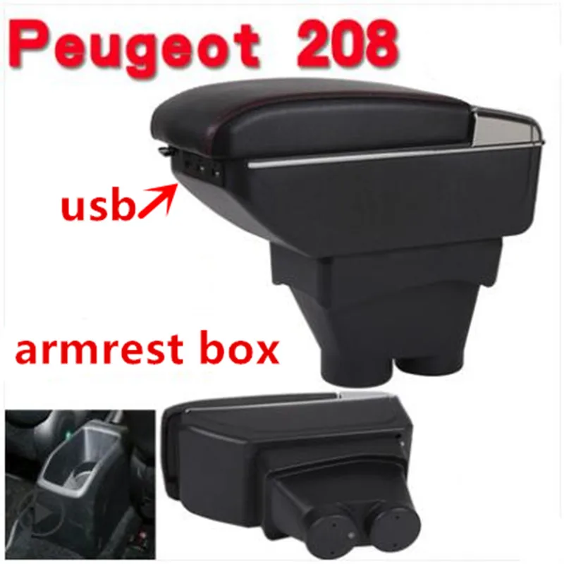 

For peugeot 208 armrest box USB Charging heighten Double layer central Store content cup holder ashtray accessories 2012-2018