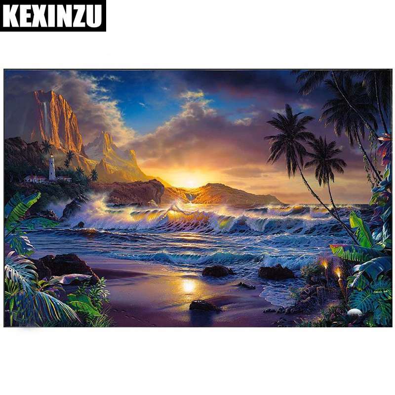 

New Diy Diamond Painting Beach night scenery 5d cube drill Diamond Mosaic Cross Stitch Kit Diamond Paint Full Dill Embroidery