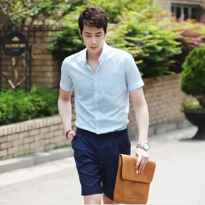 Brand shirt Brazil's style 2015 Fashion Summer Slim solid color men's Short sleeved Casual shirt Free Shipping Wholesale S-XXXL