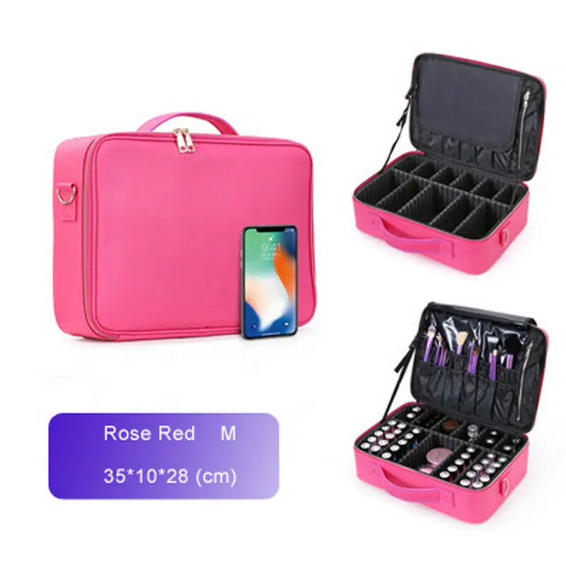 Women Fashion Cosmetic Bag Travel Makeup Organizer Professional Make Up Box Cosmetics Pouch Bags Beauty Case For Makeup - Цвет: Rose Red