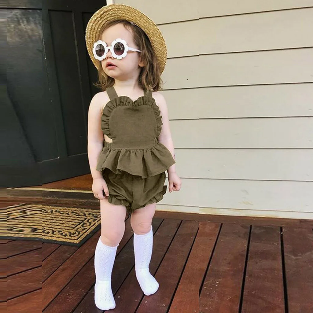 

MUQGEW girls dress spain kids clothes Toddler Baby Girls Sleeveless Ruffles Backless Vest Tops+Solid Shorts Outfits disfraz nina