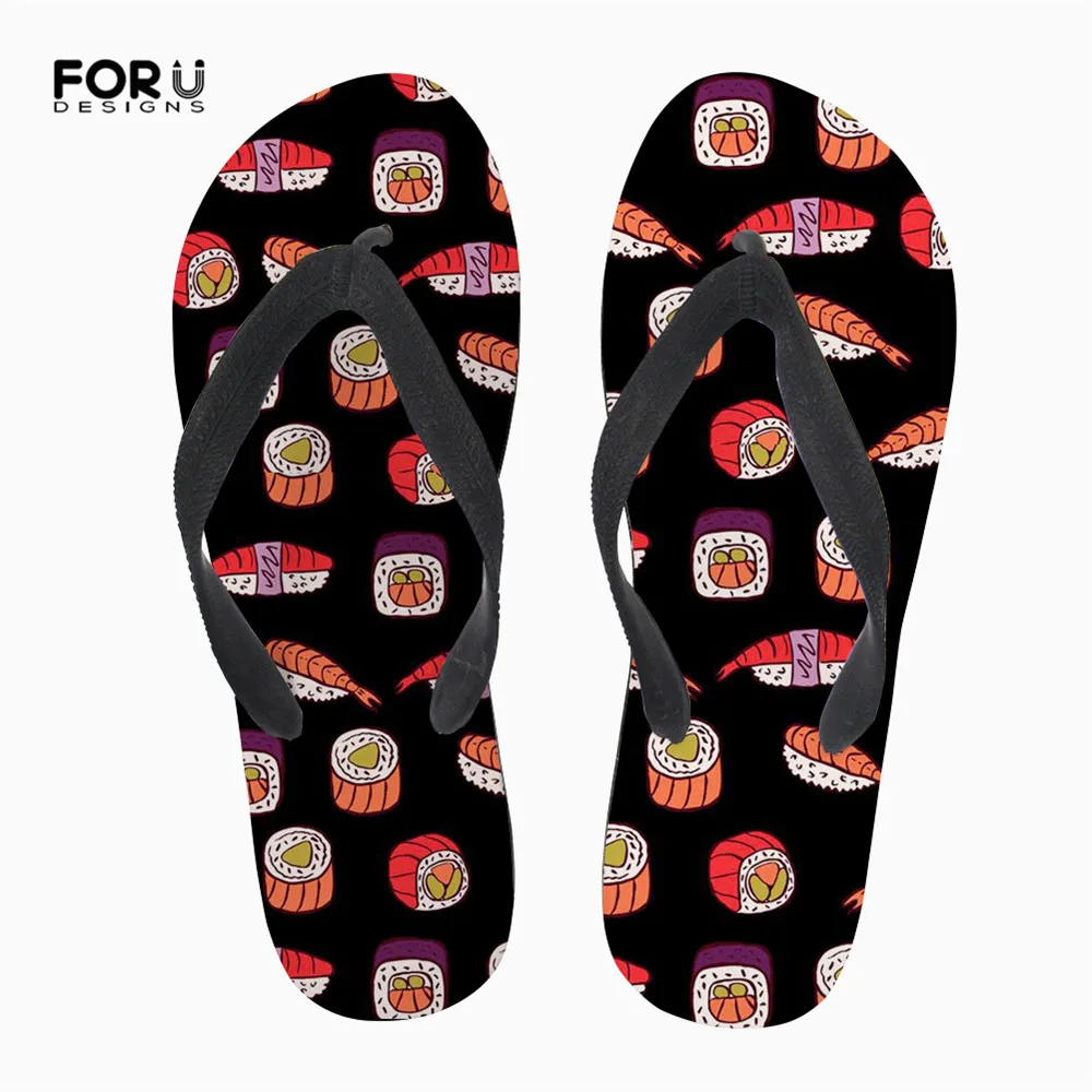 

FORUDESIGNS Vivid Sushi 3D Pattern Ladies Flip Flops Summer Beach Rubber Flats Flipflops Home Slippers Woman Casual Water Shoes