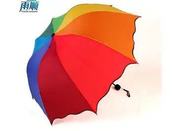 

10pcs/lot fedex fast free shipping Flouncing Leaves Wave Dome Parasol Sun&Rain Folding Rain Rainbow Umbrella