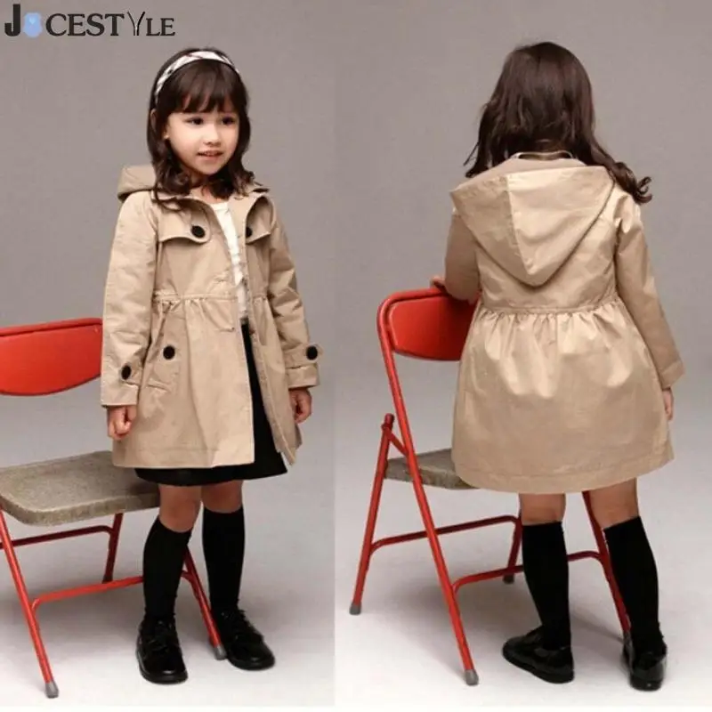 

JOCESTYLE Autumn Kids Girls Jackets Solid Detachable Hood windbreaker Trench Overcoat Outerwear Autumn Fashion Girl Kids Jacket