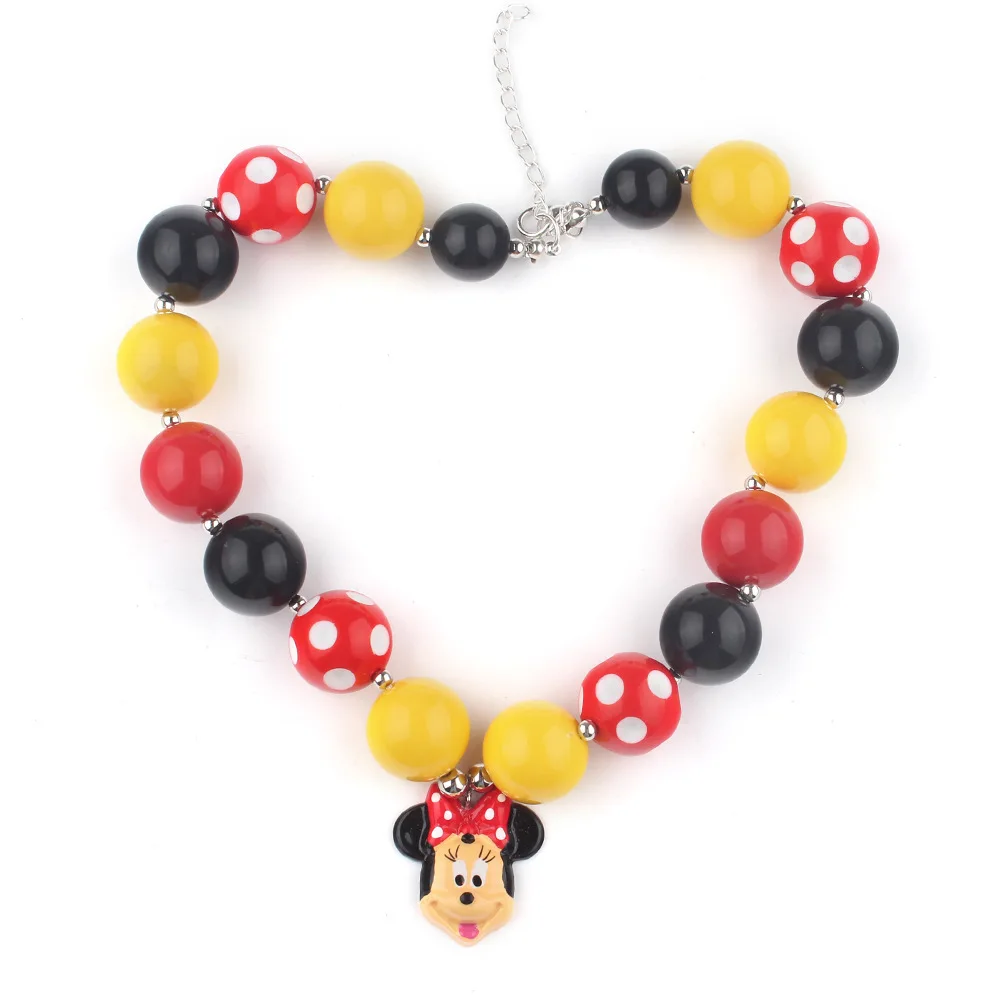 

New Item Kids Resin Cartoon Minnie Design Charm Pendant Necklace Girls Party Dress Up Gifts 20mm Chunky Beads Bubblegum Necklace