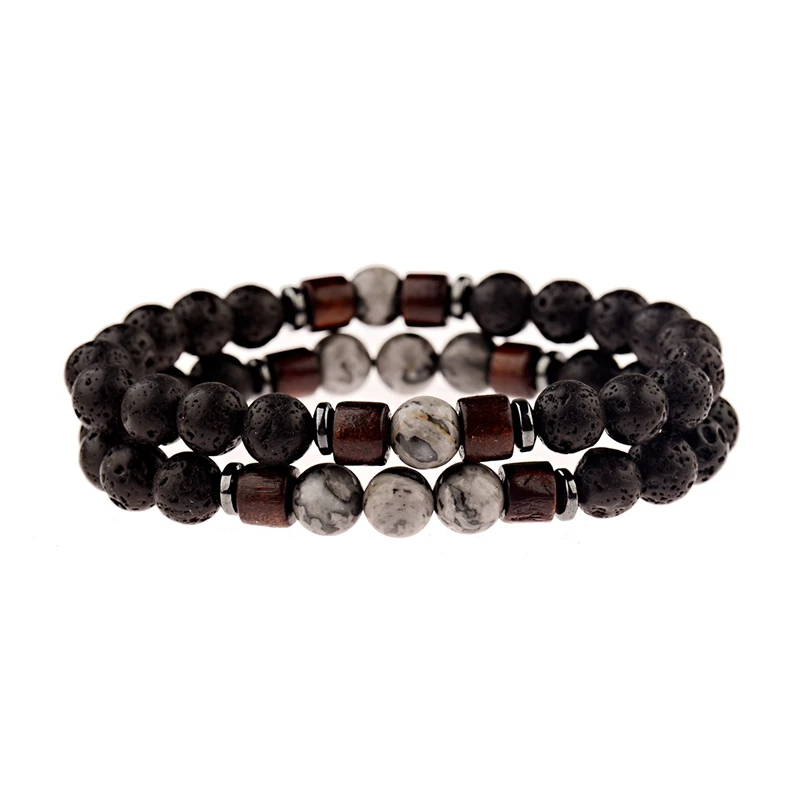 Coppia Set Braccialetto pietra di Luna Naturale e Perline di Legno Tibetano Buddha Bracciale Uomo Lava Pietra Diffusore Bracciali Per Le Donne Femme