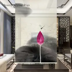Подгонянный китайский чернил Лотос цветок штрихи экран мягкая перегородка спальня ресторан балкон затенение изоляции ролик слепой