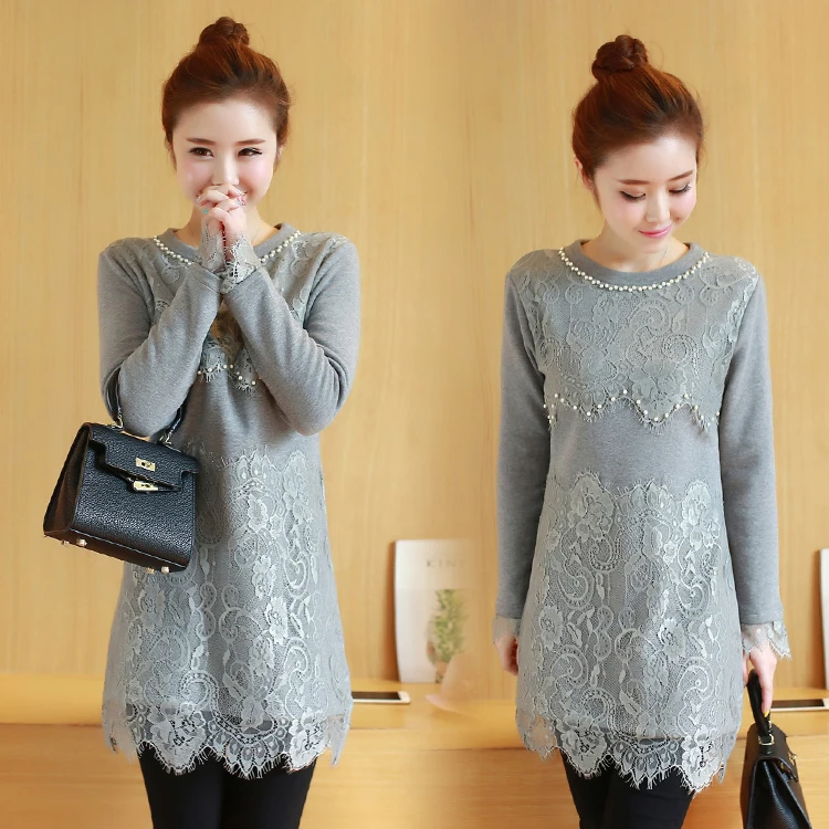 

Plus Velvet Winter Fashion Maternity Clothes for Pregnant Lace Nursing Tops Mom Breastfeeding Casual Long Sleeve T-Shirt C686