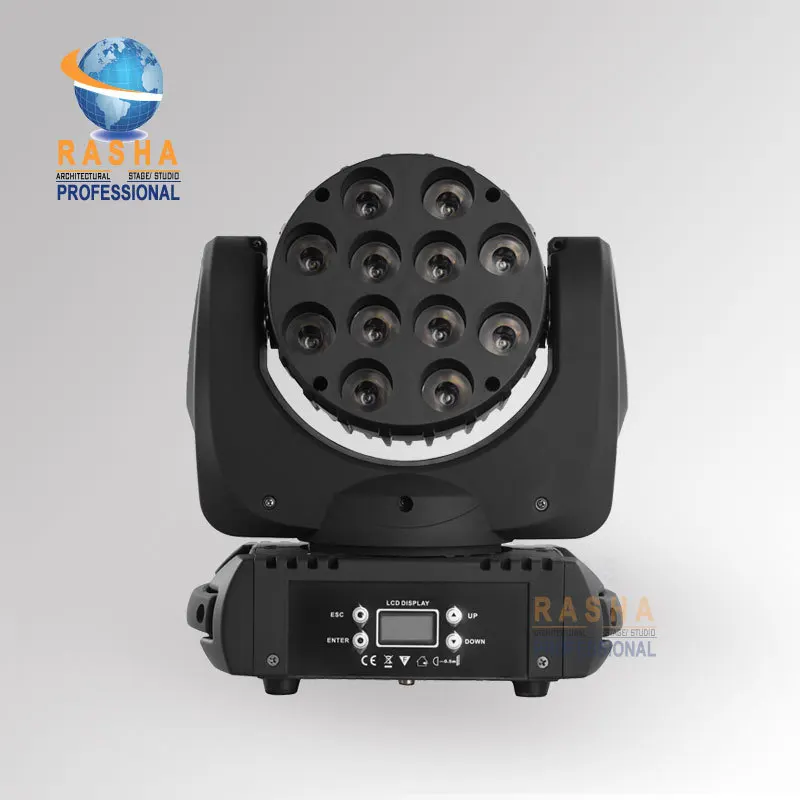 

NEW 12PCS*10W 4IN1 Cree RGBW LED Beam Moving Head Light With LCD Display Stage Disco Party Moving Head Beam Stage Light