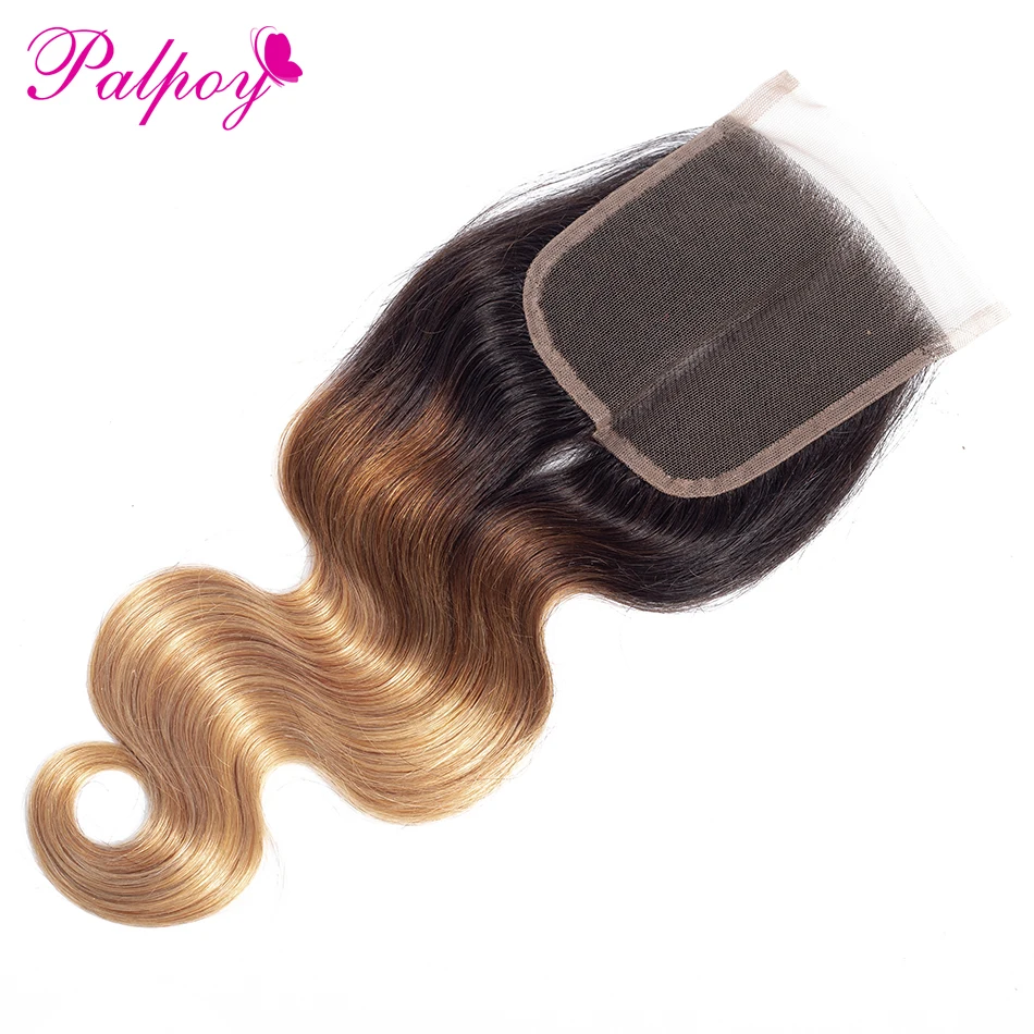 

PALPOY Pre-Colored Ombre Brazilian Body Wave #1B/4/27 Free/Middle/Three Part Lace Closures 10-20 Inch Non Remy 100% Human Hair
