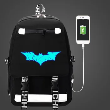 

Batman Bat man Backpack USB Bag travel School Luminous Book Bag USB Fashion teenagers Casual Laptop Zipper bag Glow in the dark