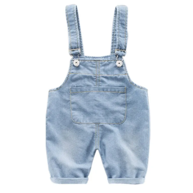 Штаны на подтяжках для маленьких мальчиков и девочек, детские хлопковые эластичные джинсовые штаны, комбинезоны, брюки - Цвет: Синий