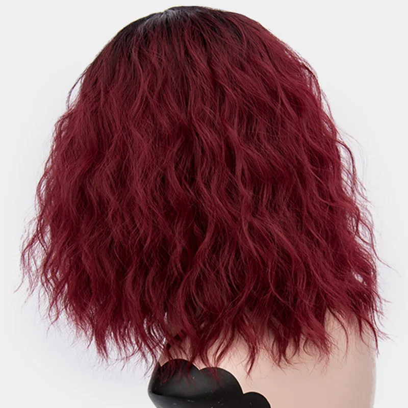 MSI Wigs 22 цвета розовый вьющиеся светлые короткие парики для женщин натуральный Оранжевый Ombre синтетический парик с темными корнями зеленый фиолетовый волос - Цвет: Красно-коричневый цвет