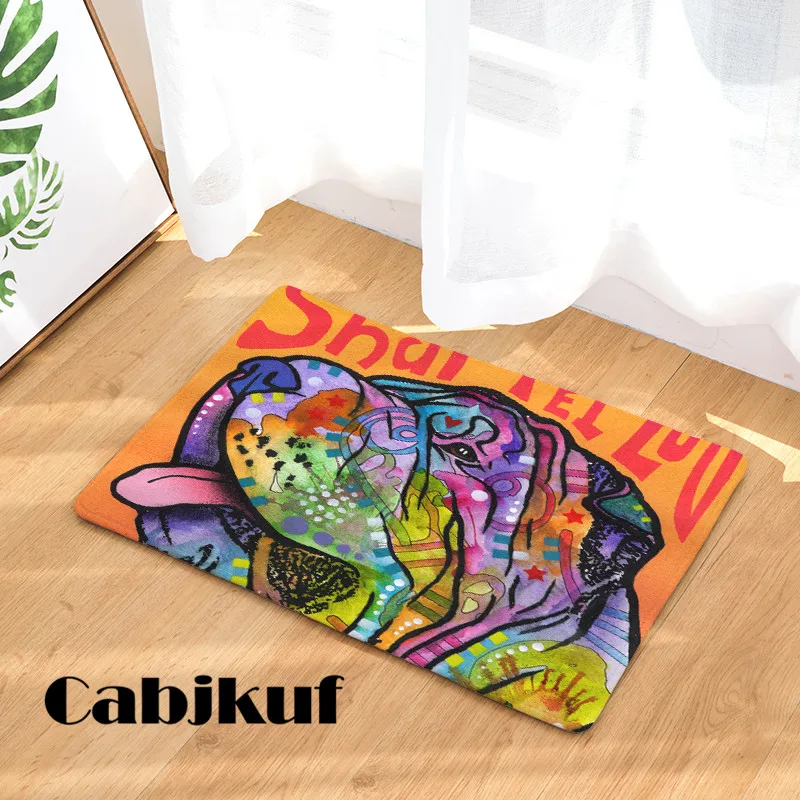 

New Hot Fashion Style Color Painting Dog Print Carpets Anti-slip Floor Mat Outdoor Rugs Creative Front Door Mats