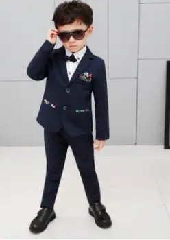 

Formal brand Boys Suits For Weddings England Style boys Child Blue Party Tuxedos Boys cotton Suits 3pcs Blazer+Pants+Vest suits