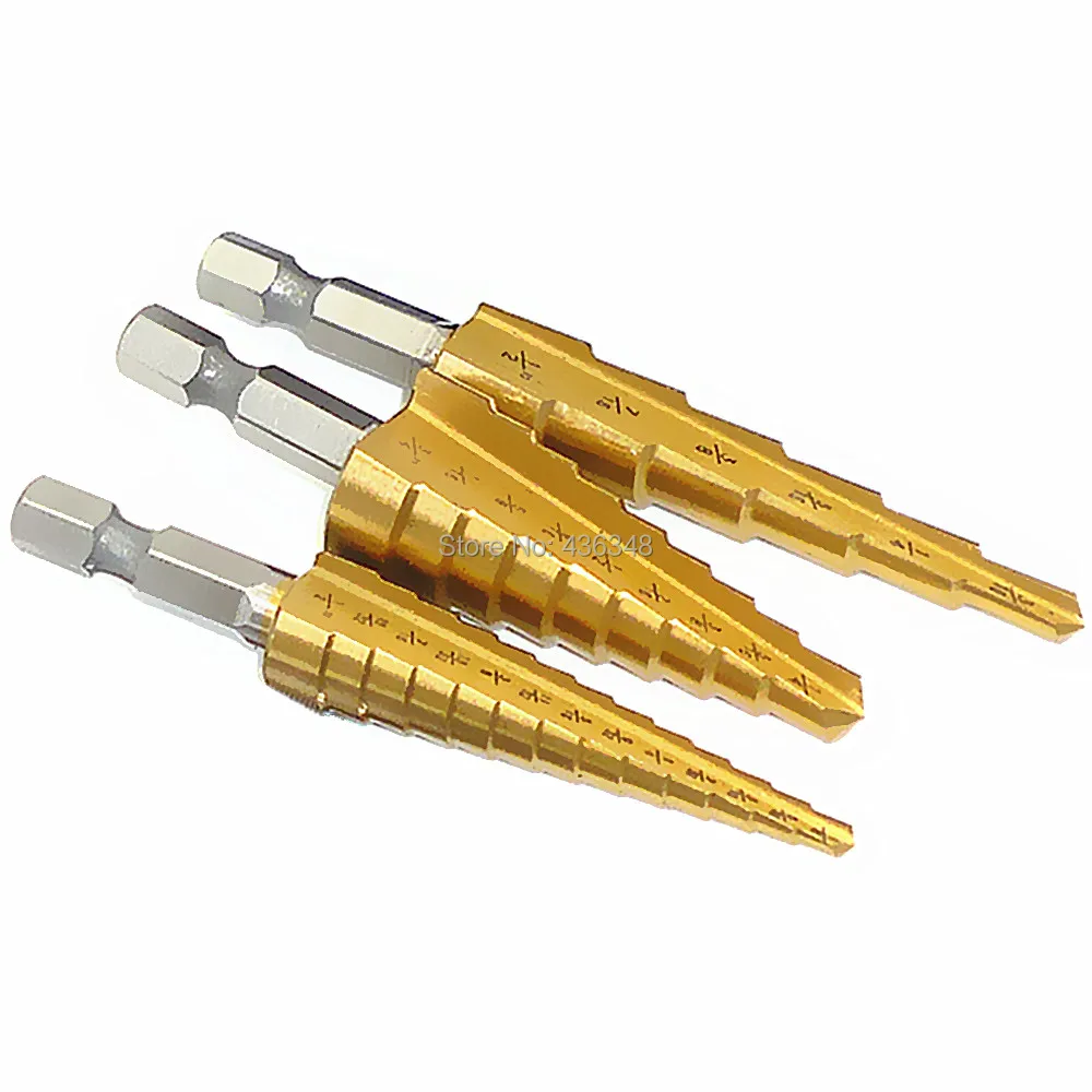3pc Hss Steel Step Drill Cone Drill Titanium Bit Set Step Drill Bit Set