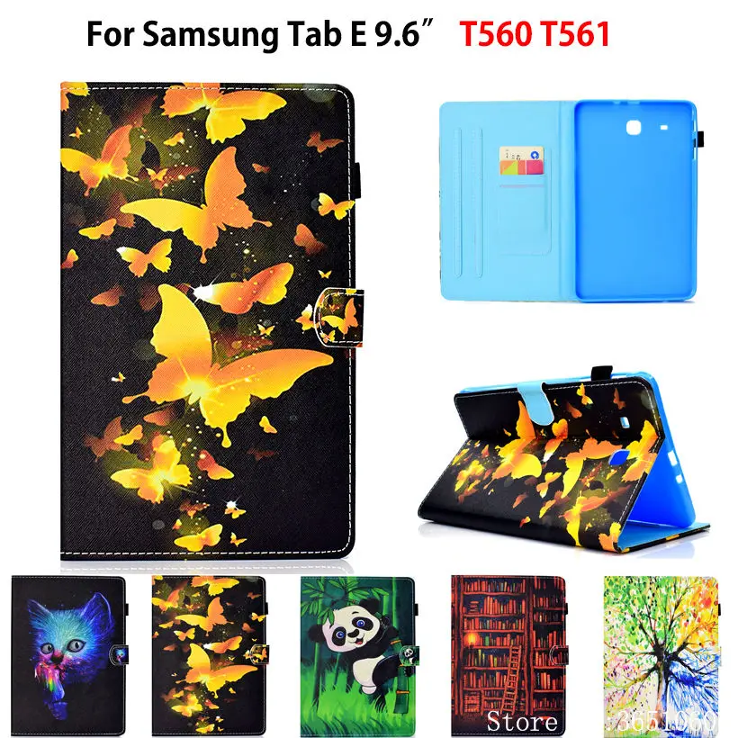 Case For Samsung Galaxy Tab E 9.6&quot SM-T560 T560 T561 Smart Cover Funda Panda butterfly Pattern Silicone PU Leather Stand Shell |