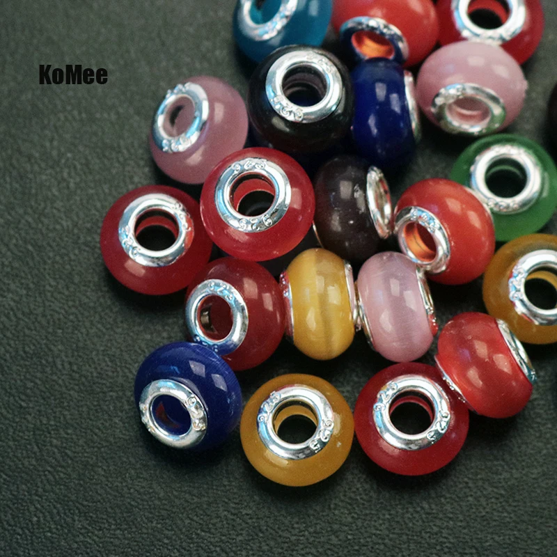 

10pcs 9x14MM Colorful Cat Eye Big Hole Beads For European Charm Bracelets 5mm hole Natural Cat Eye Stone Jewelry Beads