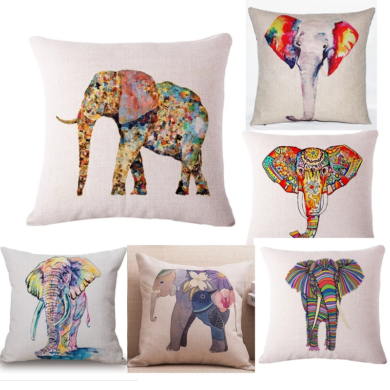 Pillow Case Colorful Elephants Cotton linen Pillowcse Cover Living Room
