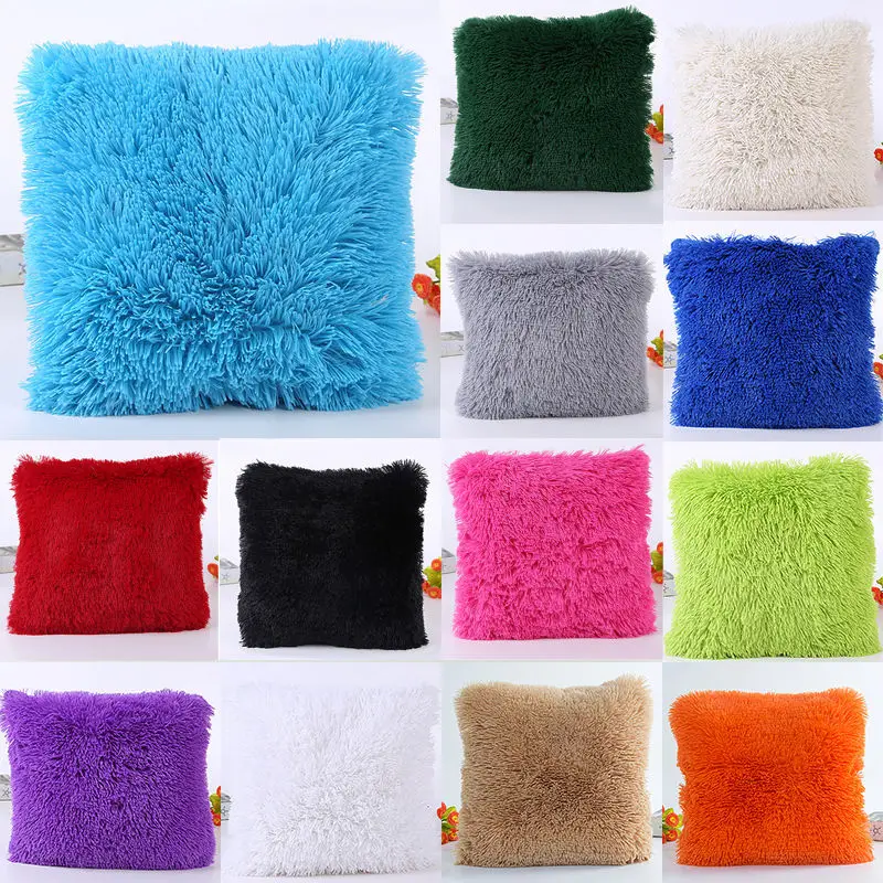 

New Solid Short Faux Fur Shaggy Plush Cushion Soft Warm Luxury Throw Pillowcase Home Chair Seat Waist Decorative Decor