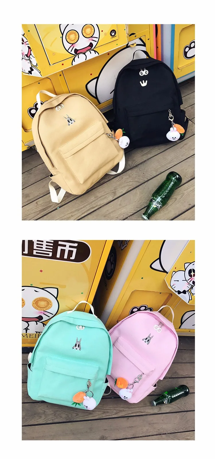 Новинка, Корейская версия, Холщовая Сумка, Harajuku, вышивка, кошка, сумка для студентов, мужские и женские рюкзаки, дорожная сумка