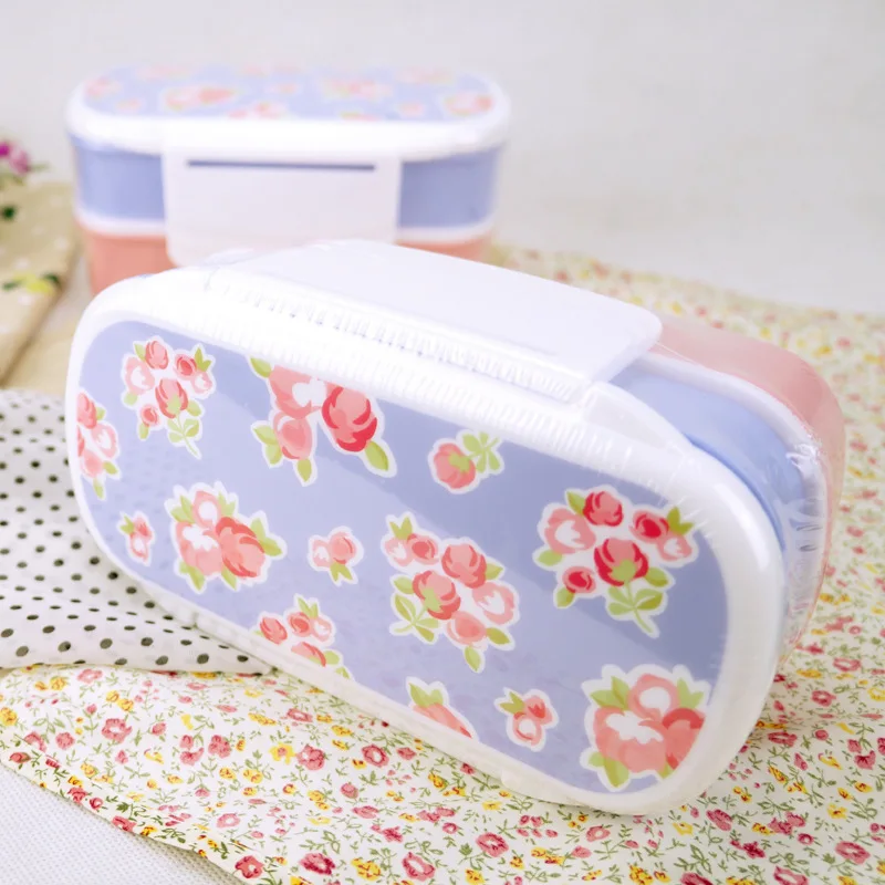 Cute Student Bento Box Japan Style Plastic Double Layer Lunch Bento Box