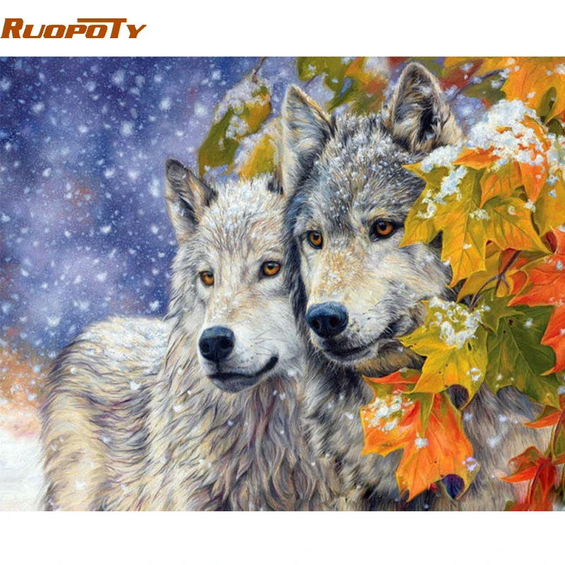 

RUOPOTY Frame Wolf Animals DIY Painting By Number Modern Acrylic Paint On Canvas Painting Unique Gift For Home Decor 40x50cm Art