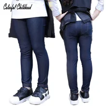 Детей имитация Джинсы для женщин Обувь для девочек модные джинсовые брюки джинсы для маленьких девочек Повседневное ковбойские штаны детская одежда весенние леггинсы 4-10