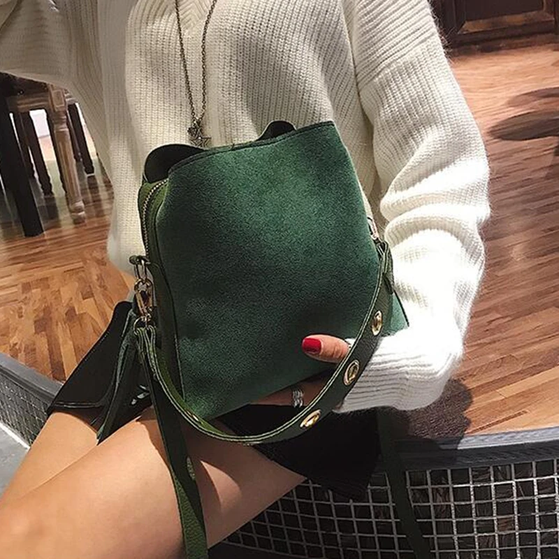  2019 Fashion Scrub Women Bucket Bag Vintage Tassel Messenger Bag High Quality Retro Shoulder Bag Si