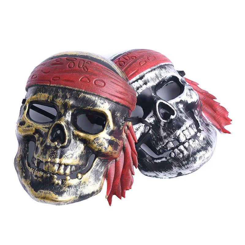 

Horror Scary Pirate Skull Skeleton Mask Women Men Adult Full Face Makeup Party Mask Antique Gold Silver Plastic Halloween Masks