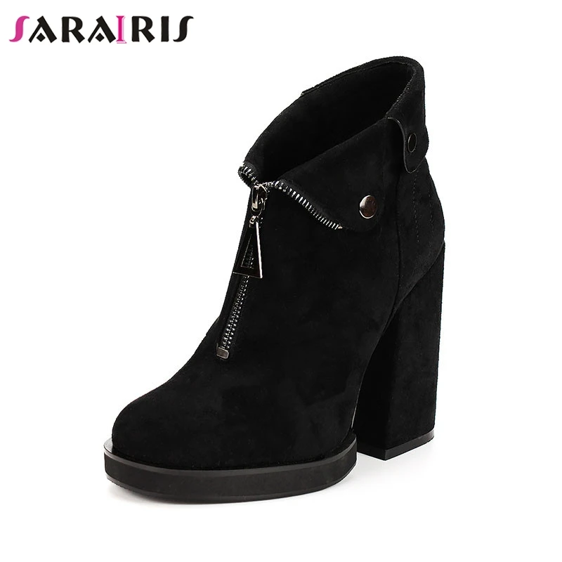 

SARAIRIS Brand New Ladies High Heels Ankle Boots Women 2019 Zip Shoes Woman Casual Office Spring Autumn Boots Big Size 35-41