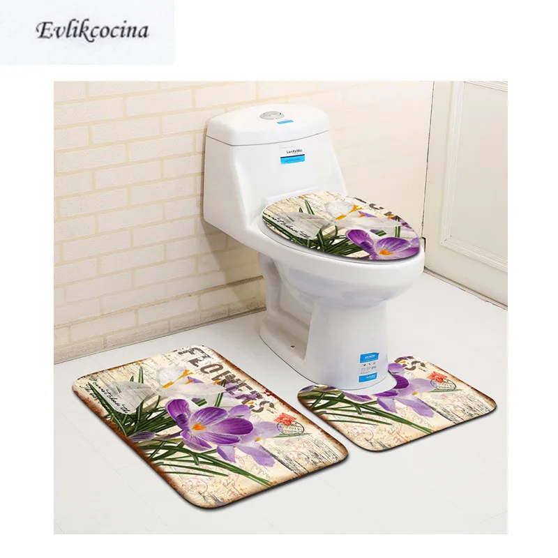 

Free Shipping 3pcs Orchid Leaf Banyo Bathroom Carpet Toilet U Type Bath Mats Set Non Slip Pad Tapis Salle De Bain Alfombra Bano