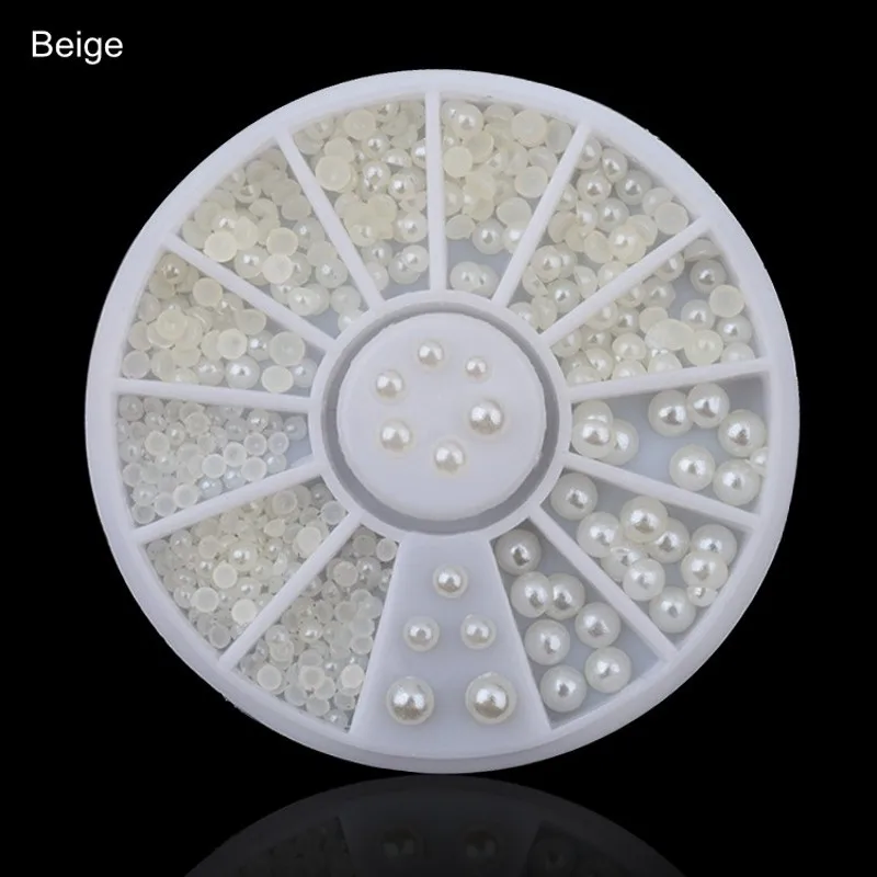 

1 Box 3mm-8mm Half Round Imitation Pearls White/Beige Color Flatback Beads Different Size Mixed Nail Art Stones For UV Gel Decor