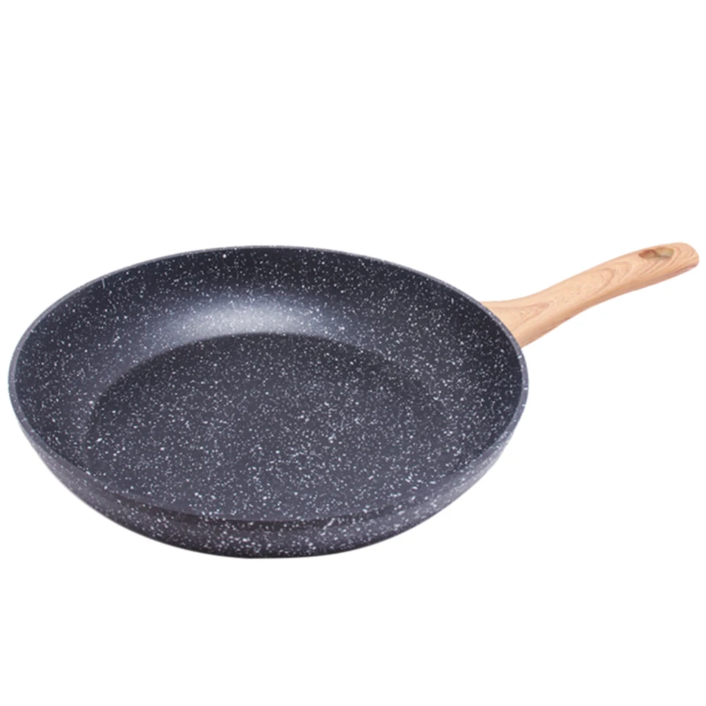 

Household Non Stick Coating Frying Pan Round Smooth Surface Without Lid Kitchen Supplies DIY Wooden Handle Wear Resistance