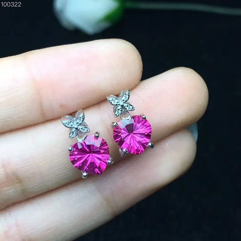 

925 Sterling Silver Pink Topaz Stud Earrings with Pink Heart Natural Gemstone 8 x 8 mm