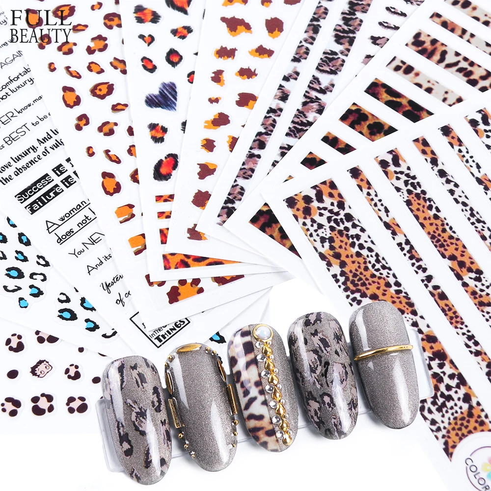9 видов конструкций набор наклеек для ногтей Леопард 3D маникюрные наклейки сексуальные слайдеры из фольги для клей для накладных ногтей наклейки украшения CHCA401-409-1